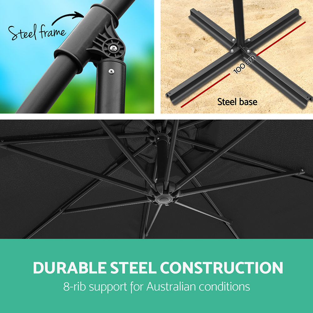 Instahut 3m Outdoor Umbrella Cantilever Garden Beach Patio Black โ image 5
