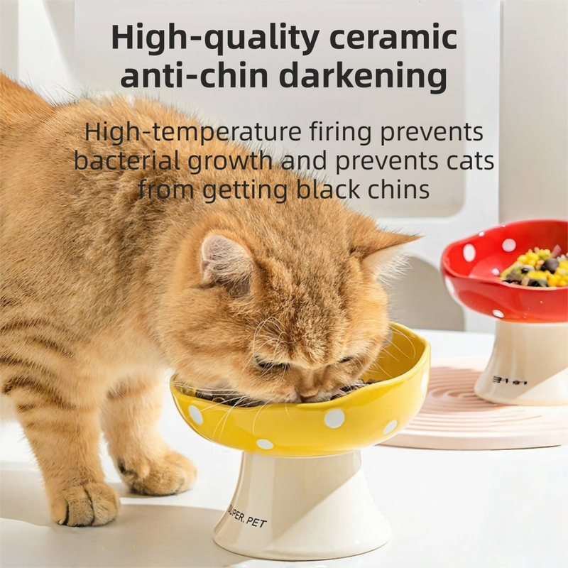 Yellow Elevated 15° Tilted Ceramic Cat Bowl - Anti-Chin Acne Glaze Finish, Non-Slip Weighted Base & Neck Protection Pet Feeder — image 2