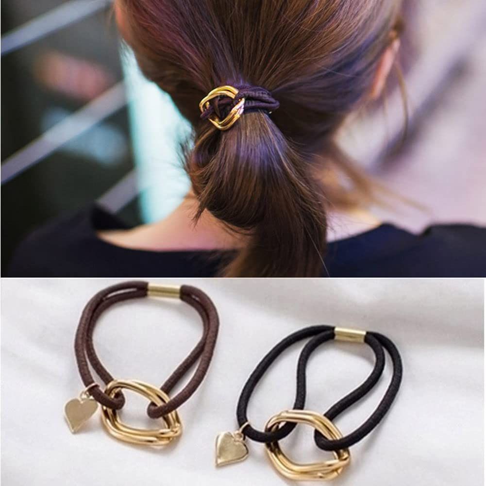 2 Pcs Fashion Gold Plating Metal Cuff Band Ponytail Tie Hair Cuff Elastic Wrap Hair Rope Hair Ring rubber band and metal โ image 2