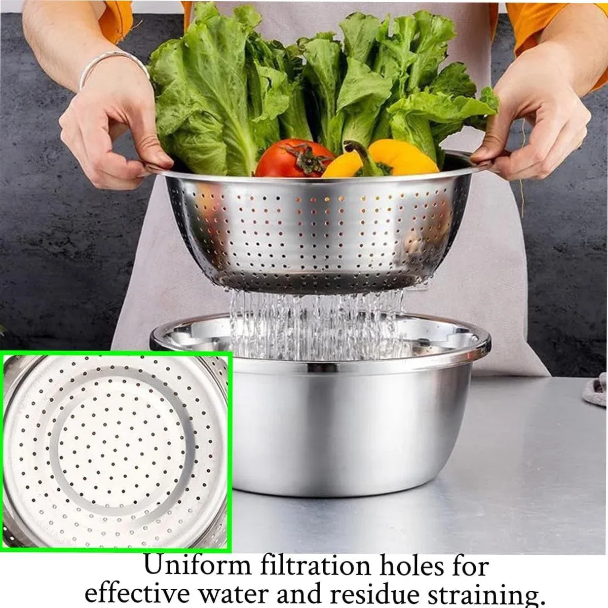 Multifunctional 201 Stainless Steel Basin 3 in 1 Colanders Basin Mixing Bowl Set โ image 5