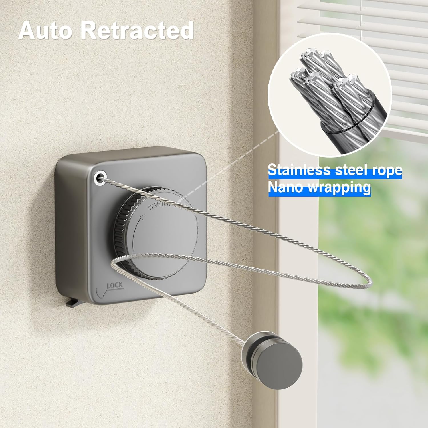 Retractable Clothesline Indoor, Non-Sagging Outdoor Clothes Line Retracting Heavy Duty Clothes Drying Laundry Line Wall Mounted Stainless Steel Line-15.1 — image 4