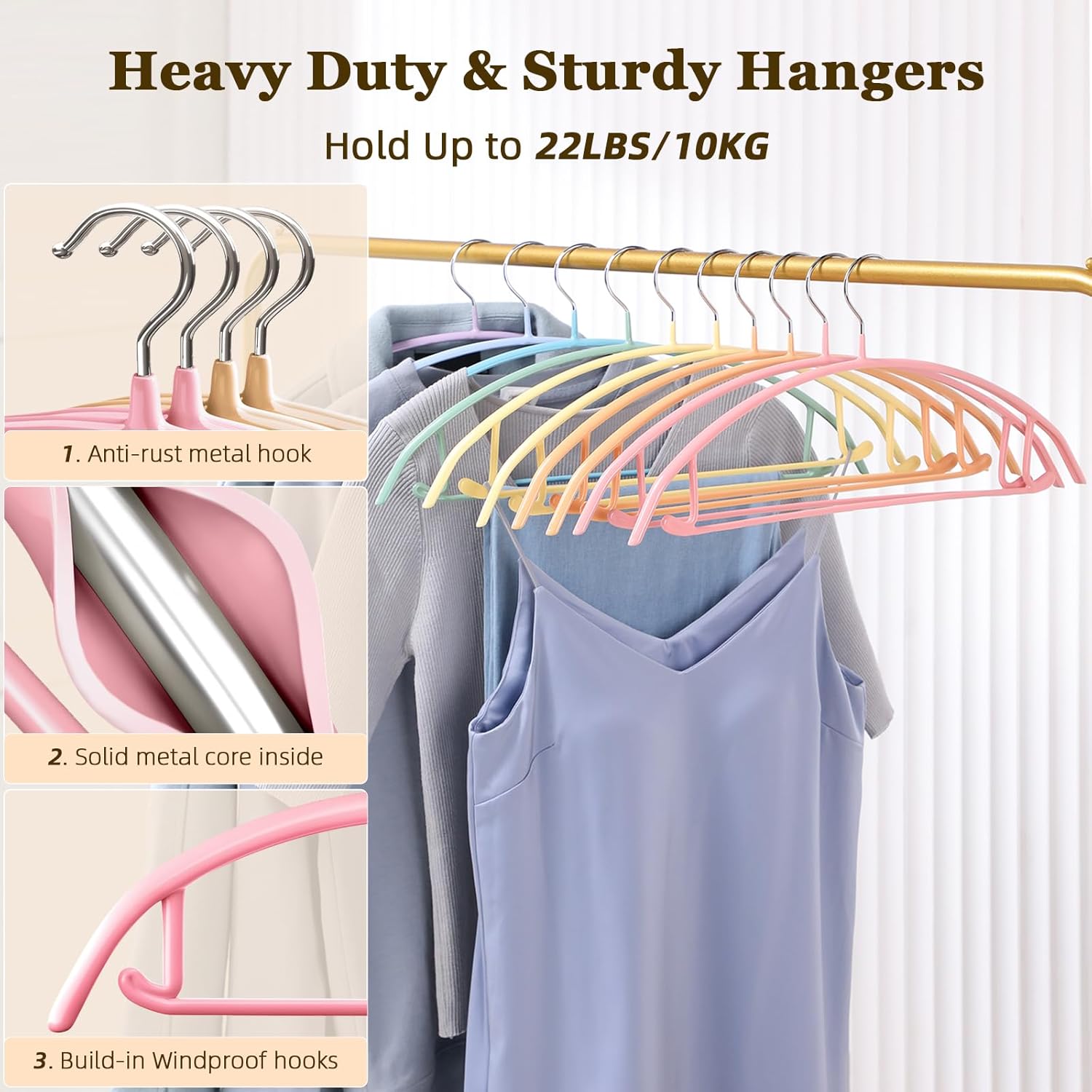 Clothes Hanger 14 Pack, Sweater Hangers No Shoulder Bump, 16.5 inch Wide Heavy Duty Coat Hangers for Closet, Non Slip PVC-Coating Metal Hangers for โ image 3