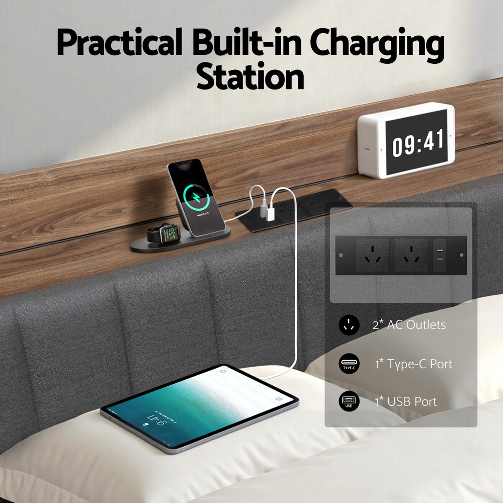 Artiss Metal Bed Frame Double Size with 2-Tier Hidden Storage with Charging Station — image 5