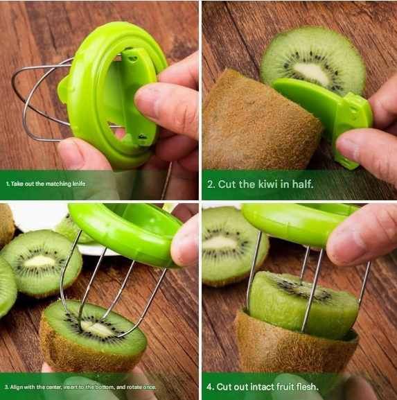 Green 4 Pack Kiwi Fruit Cutter and Peeler Tool with Detachable Knife - Stainless Steel Wire Slicer for Dragon Fruit & Soft Fruits - Mess-Free Kitchen Gadget โ image 4