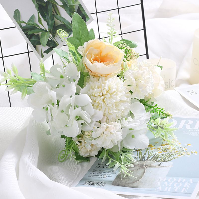 7-Branch Handheld Artificial Bouquet | Ins-Style Spring Romance, Long-Lasting Healing Little Happiness/7-prong rose hydrangea [amber yellow] — image 3