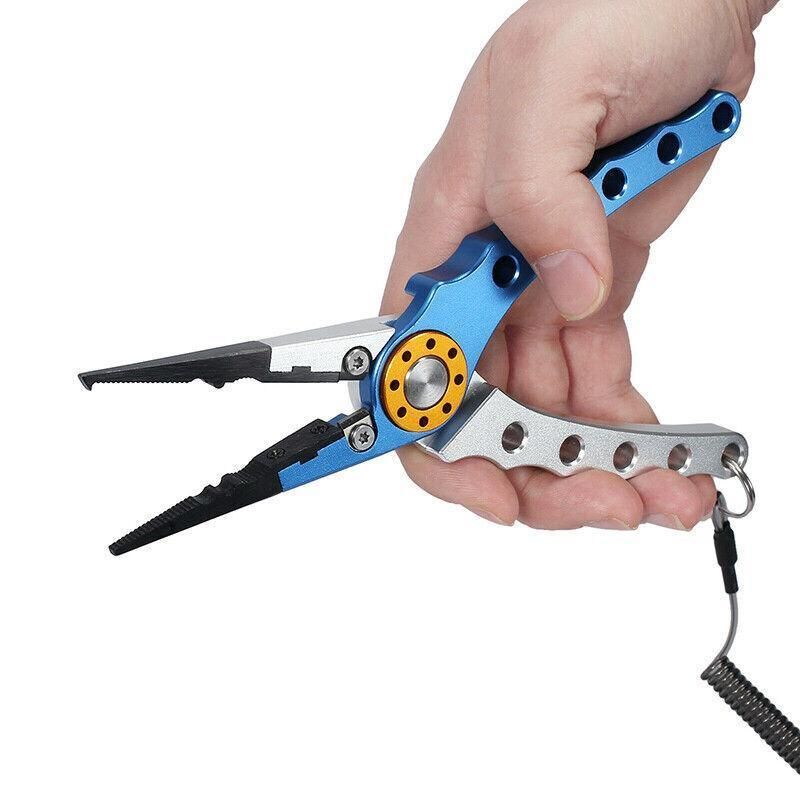 Aluminium Fishing Pliers Hook Remover Line Cutter Braid Mono Split Ring Fish Grip - Blue+Red โ image 6