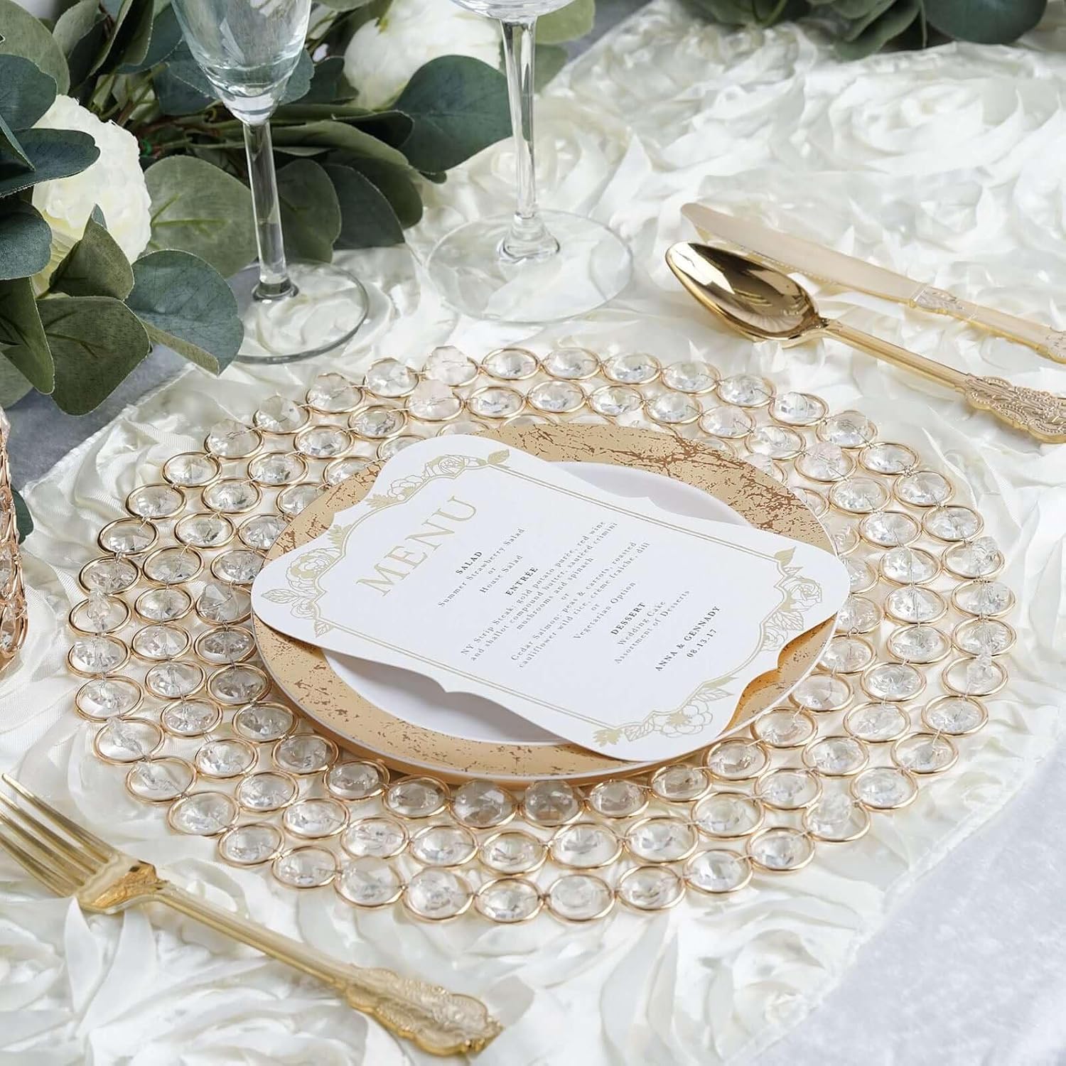 Efavormart 14" Gold Wired Metal Charger Plate With 118 Acrylic Crystal Beads For Weddings Events โ image 2