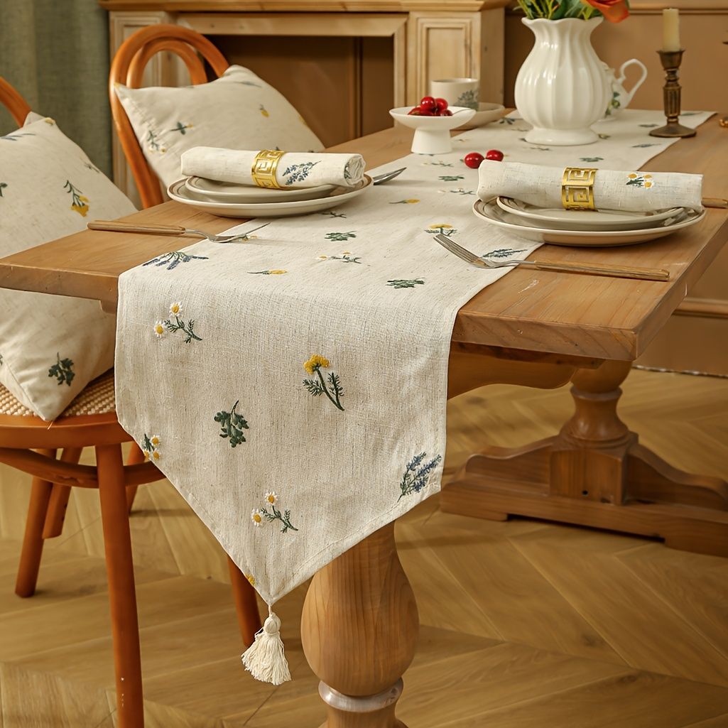 American Style Wheat Ear Embroidered Table Runner, Rectangular Tassel Table Flag for Home Decor, 11 x 59 Inch โ image 2