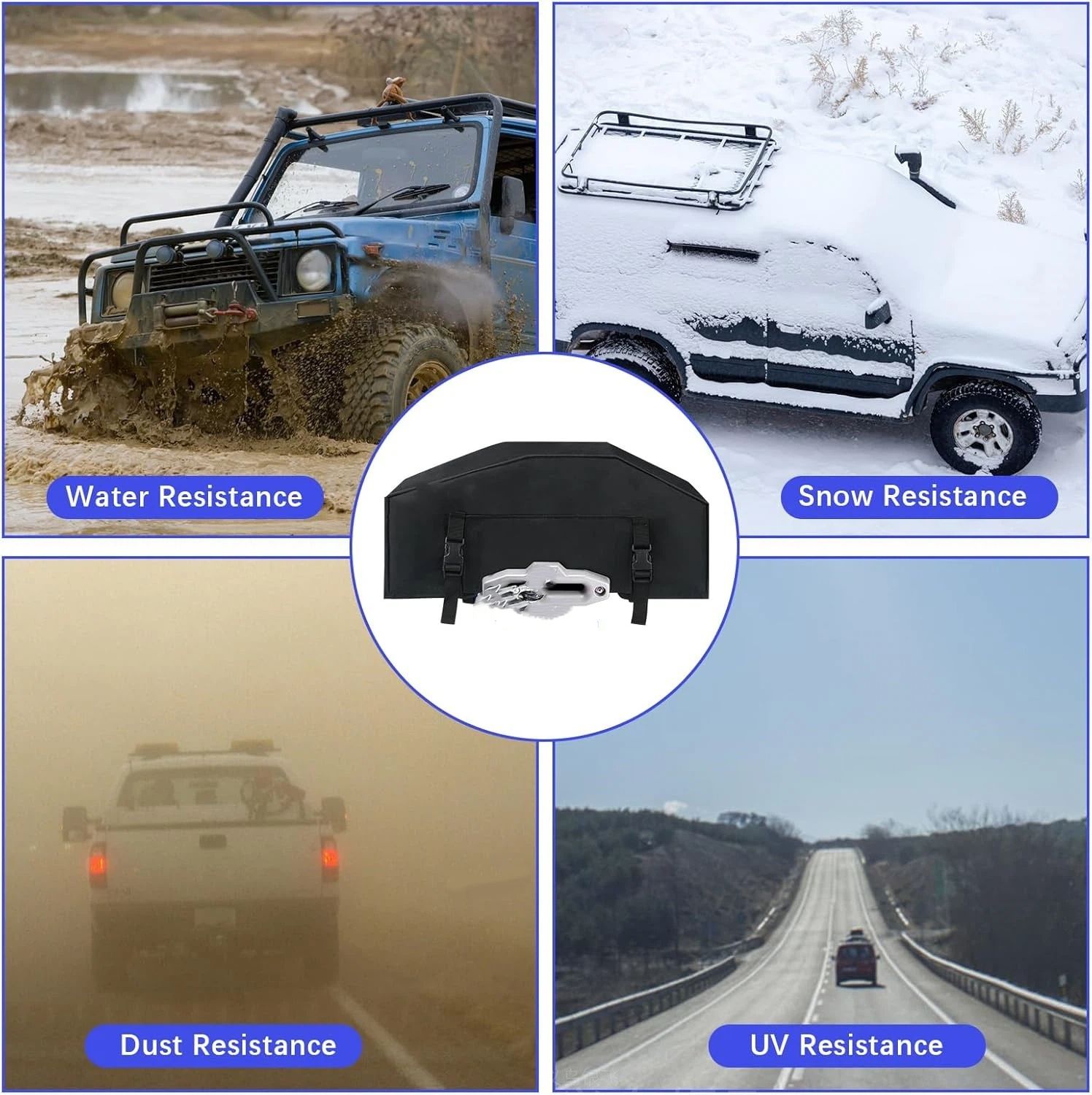 Winch Cover, Heavy Duty Waterproof UV Resistant Accessories, Indoor Outdoor Storage Dust Protection for, Truck, Off-Road (Black) — image 4