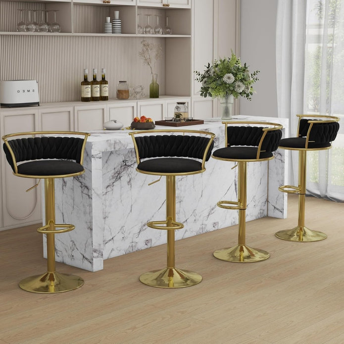 SERENITà Golden Swivel Upholstered Velvet Adjustable Height Counter Stool with Metal Frame Black (Set of 2) — image 2
