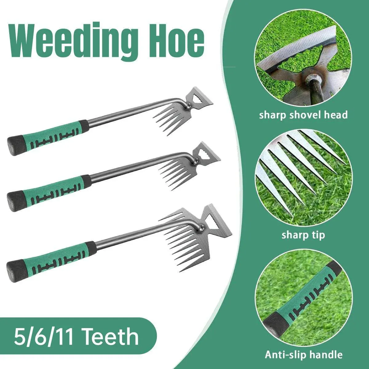 Garden Weeding Digging Tool Farm Household Hoe Durable Handheld Weeder Artifact - 11 teeth — image 2