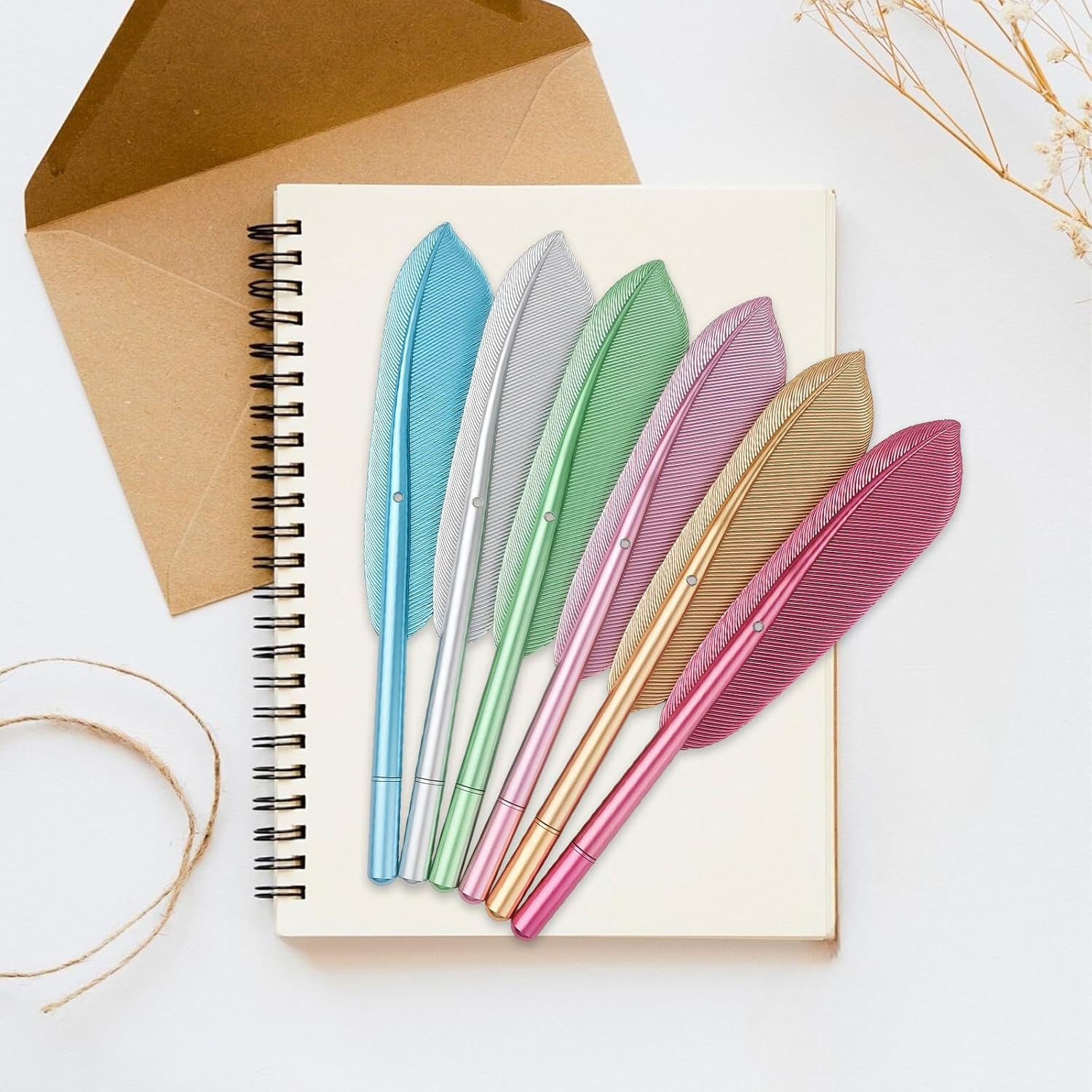 6Pcs/6Colors Novelty Feather Pens - Vintage Funny Feather Gel Pens - Black Ink Stylish Ballpoint Pens - Signing Pen for Guest Signature Home School Office โ image 5
