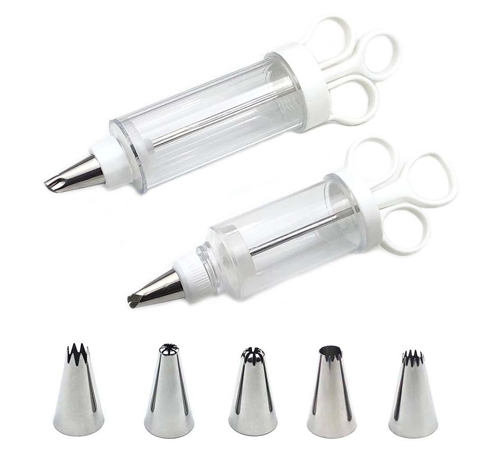 Large Cake Decorating Icing Syringe Gun Set with 5 Stainless Steel Nozzles DIY Cookie Press Baking Tool for Kitchen โ image 5