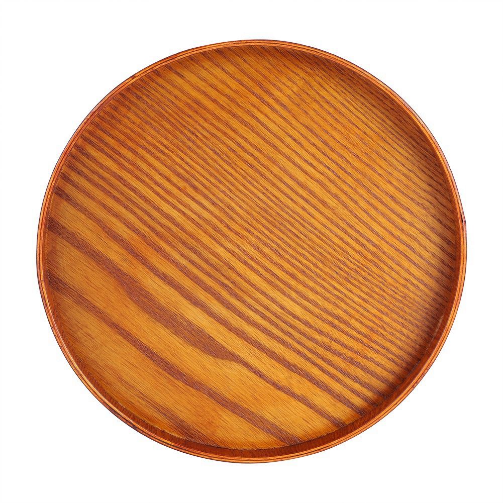 Round Natural Wood Serving Tray Wooden Plate Tea Food Server Dishes Water Drink Platter 27cm — image 3