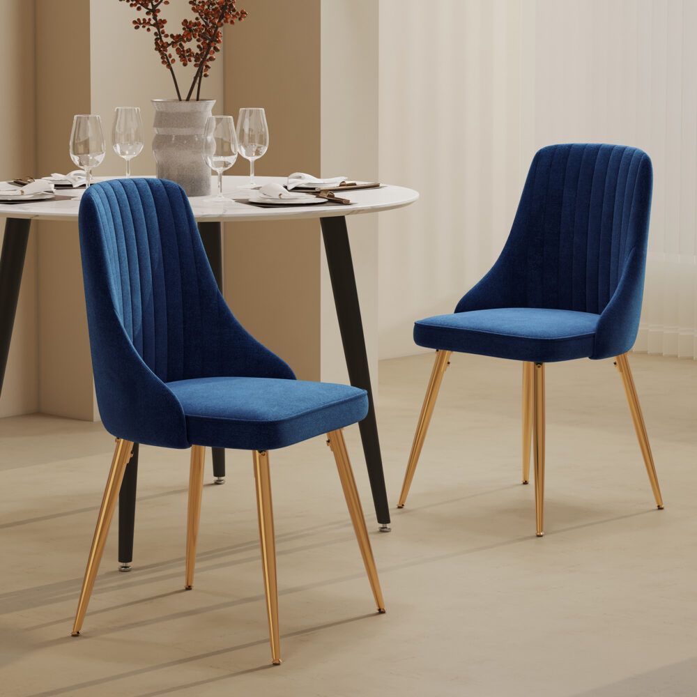 Viva Forever Set of 2 Blue Velvet Dining Chairs – Art Deco Design with Gold Metal Legs — image 3