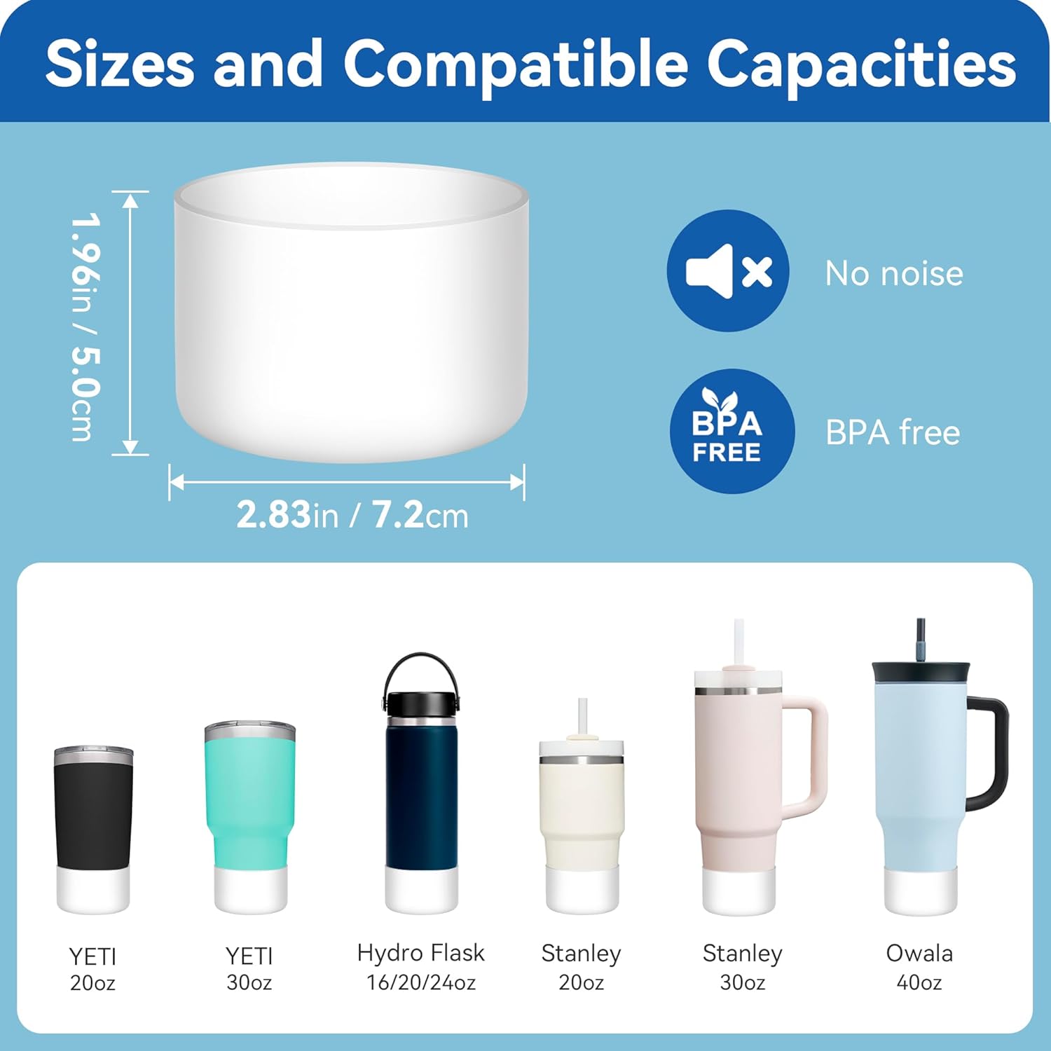 2 Pack Silicone Boot Protector | Compatible with Owala 24/40oz Travel Tumbler, 12oz Insulation & 14oz Flip Water Bottle | Fits 2.75-2.85" Base | Noise — image 2