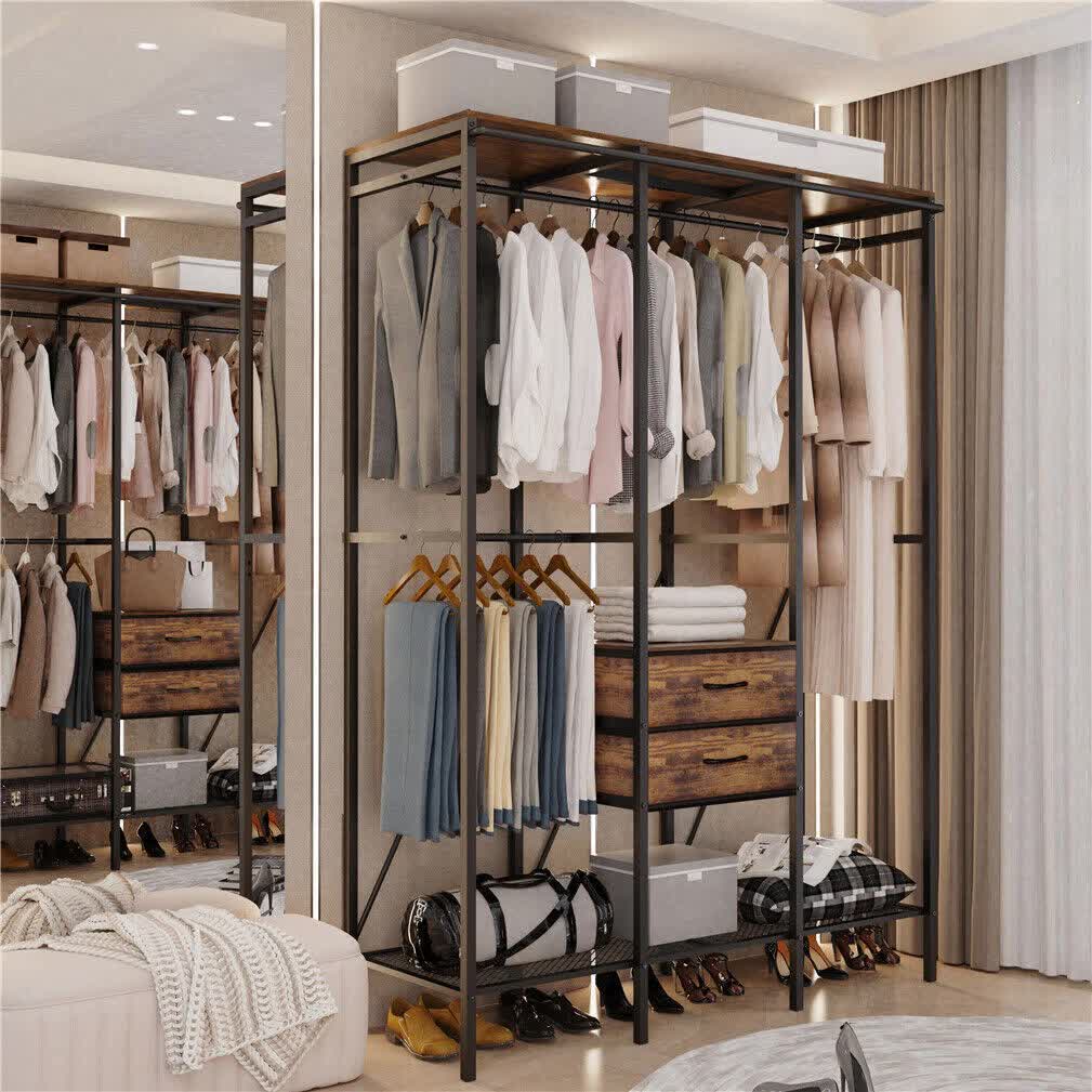 XXXL Large Open Wardrobe Closet - Freestanding Clothes Rail Rack with Curtains (AU) — image 2