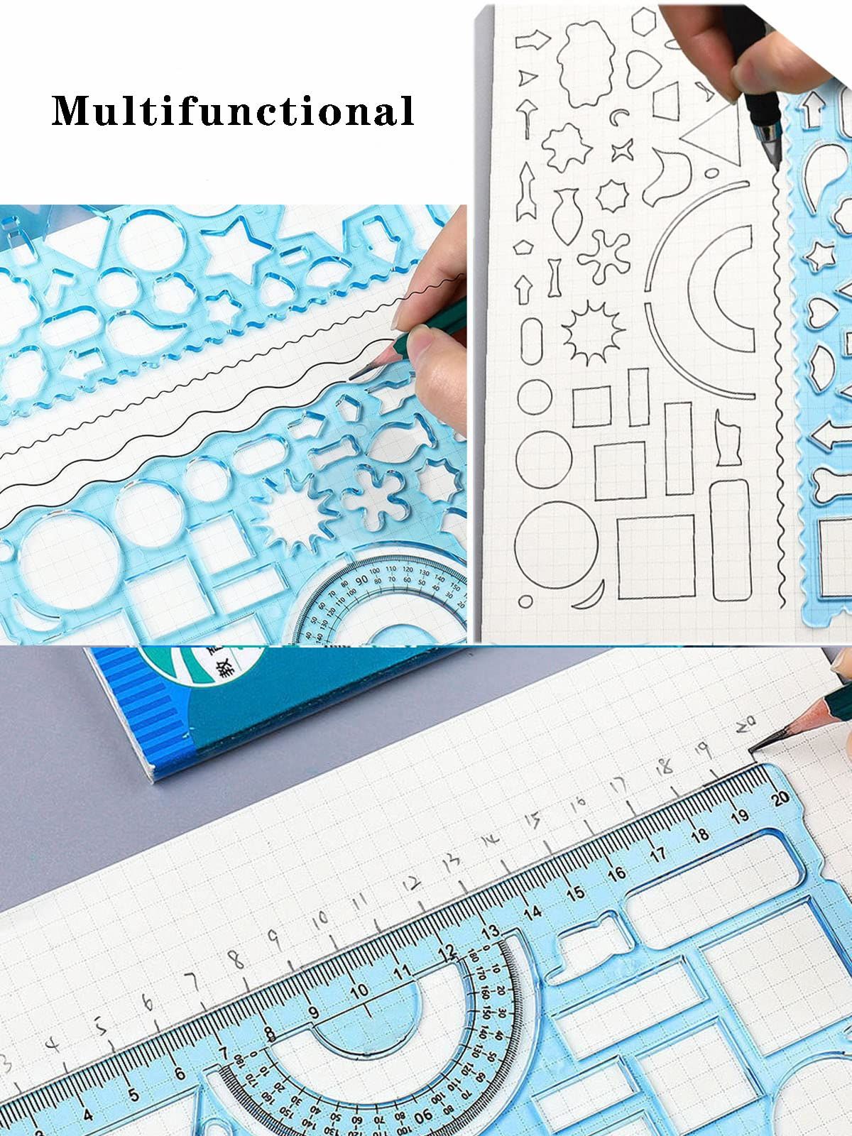 3 Pcs Multifunctional Geometric Ruler for Drawing Tools School Supplies Rulers multi-functional measuring ruler 4-point group — image 4