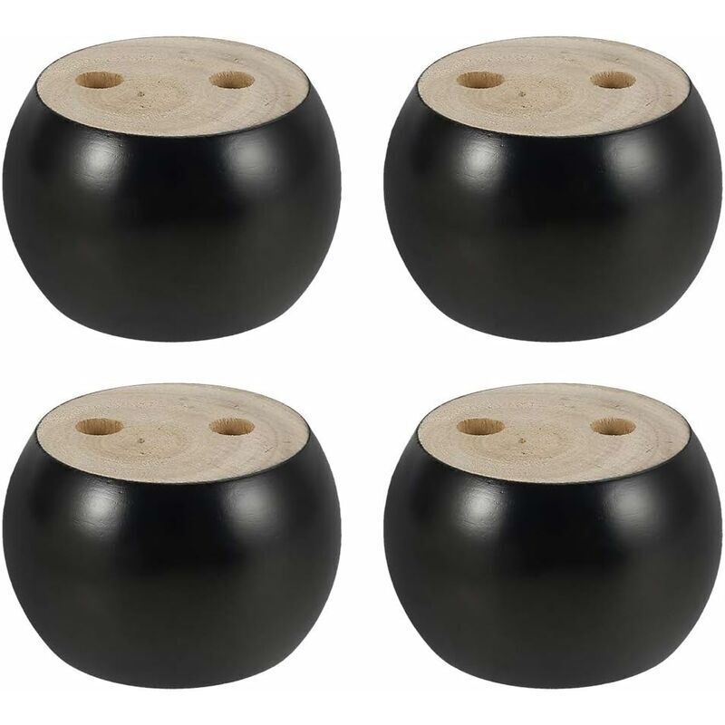 4 pcs Set ROund Wooden Furniture Legs Height 5Cm, For Sofa, Bed, Armchair, Wardrobe, With Screws And Tape (Black)