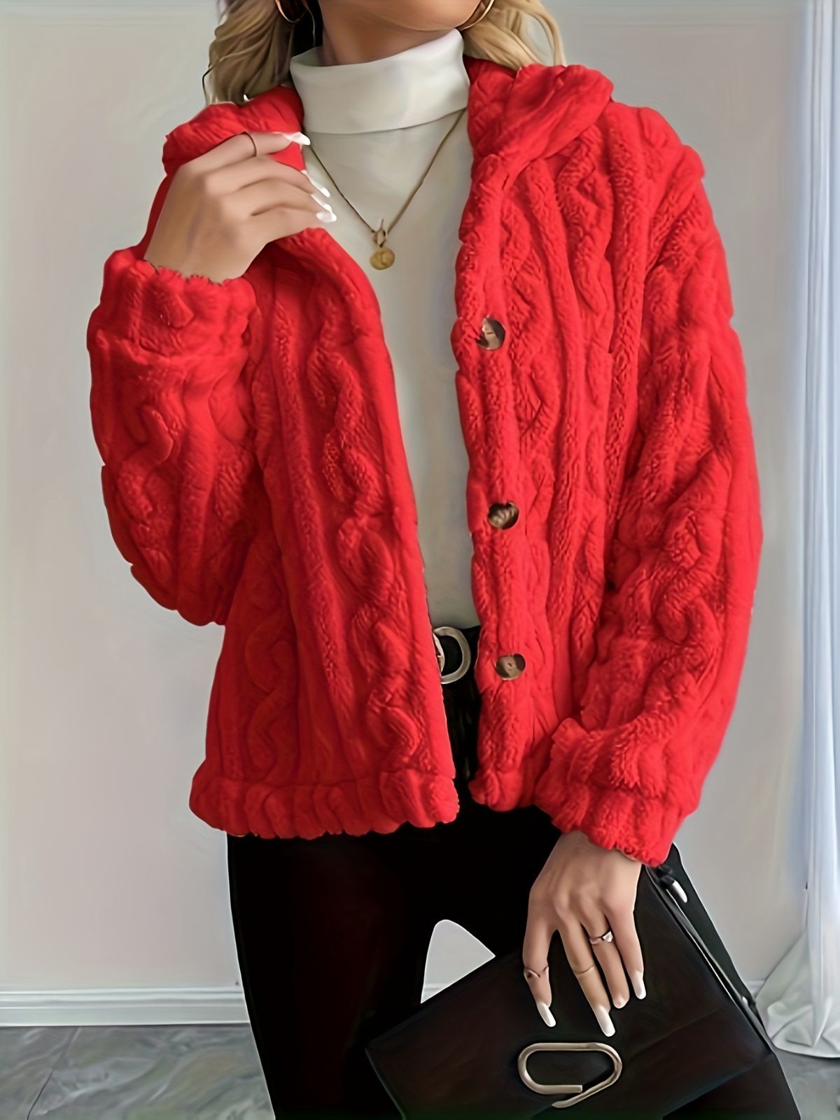 Double-Sided Fleece Coat Turn-Down Collar Button Coat Women'S Winter Outerwear - Dark Gray - Size L(AU L/EU50) โ image 6