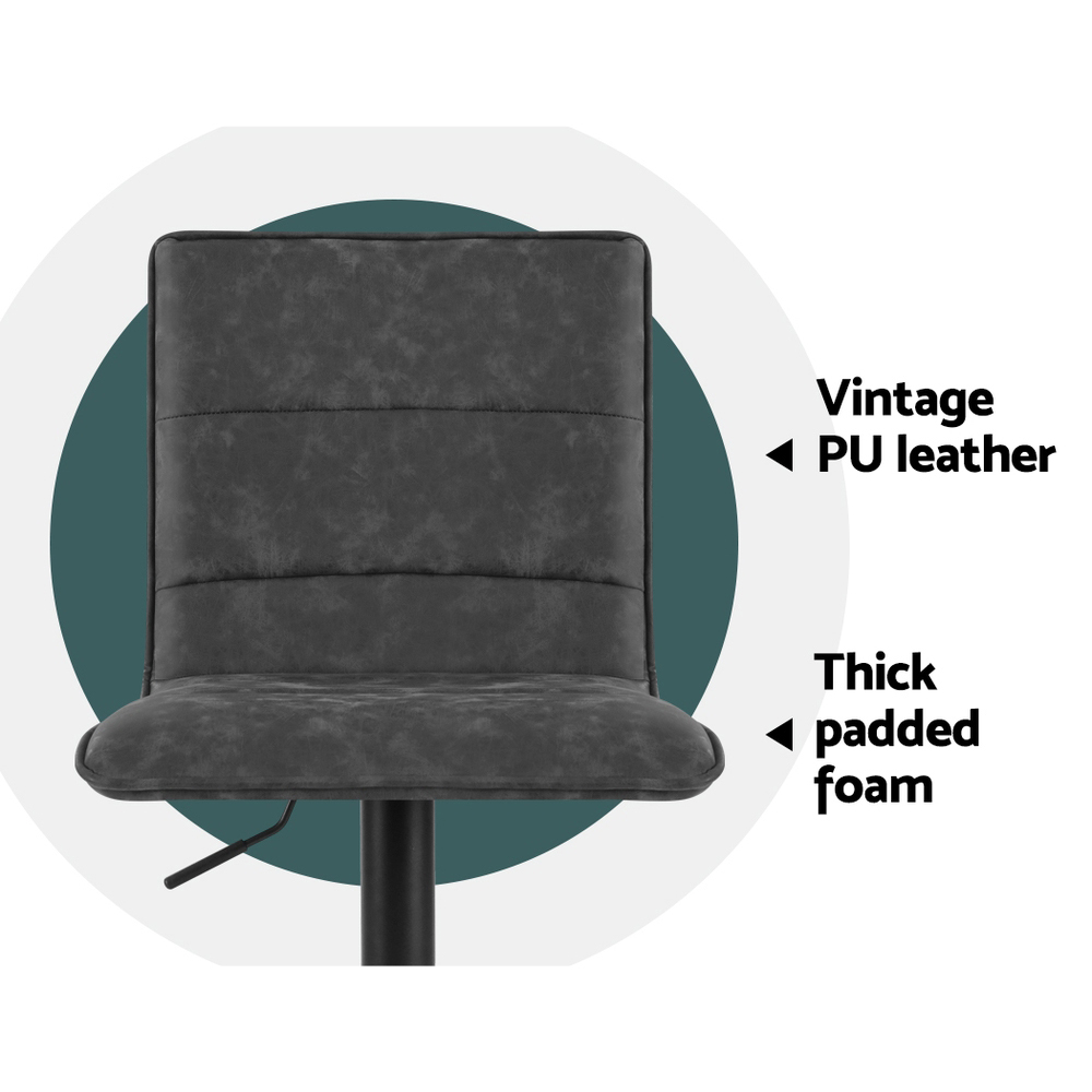 Artiss 2x Bar Stools Gas Lift Vintage Leather Grey — image 4