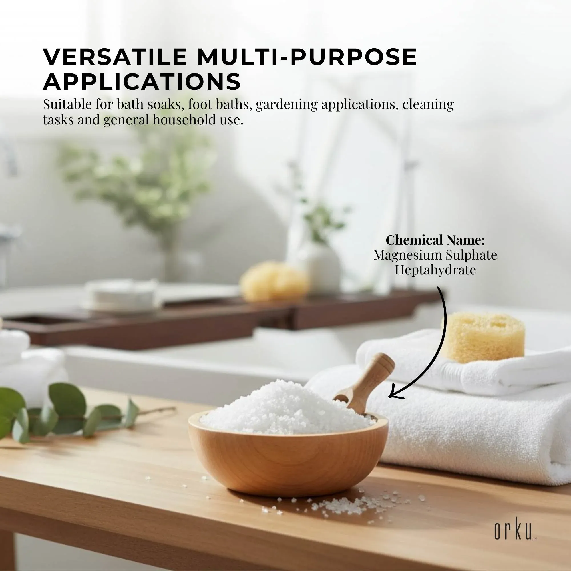 Orku 10Kg USP Epsom Salt Crystals Magnesium Sulphate - Bath Soak Salts — image 4