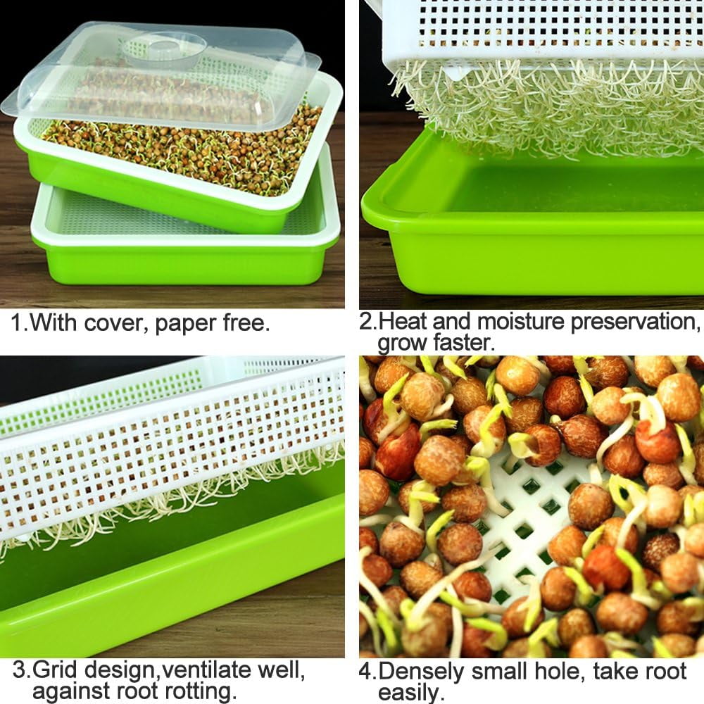 BPA Free Hydroponics Soilless Seeds Sprouter Microgreen Seed Sprouter Trays Seed Germination Double Tier Grow Trays with Lid 5PCS-Seed Sprouter Tray+Lid โ image 2
