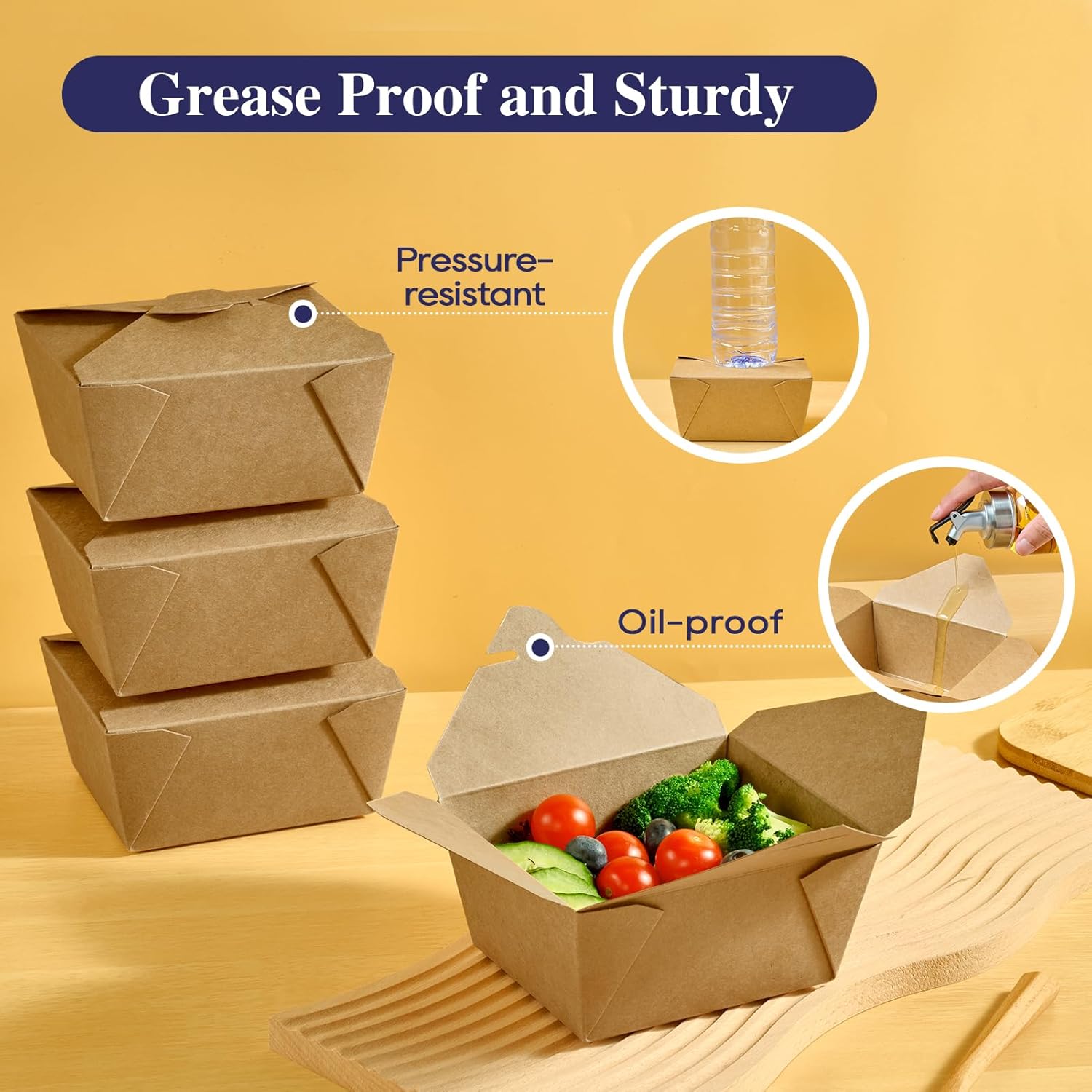 50 Pack 27 oz Take Out Food Containers, Kraft Brown Take Out Boxes Leak Grease Resistant and Stackable for Restaurants, Homes, Offices, Picnics — image 3