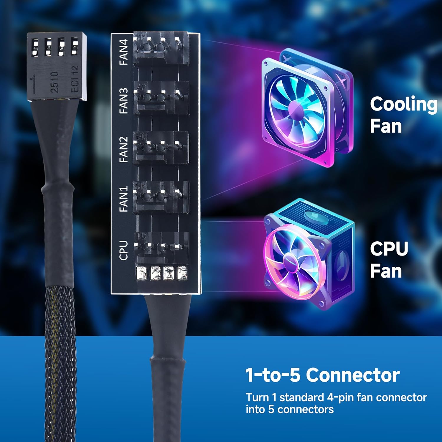 PC Case PWM Fan Hub, PC Fan Hub, 1-to-5 Way PWM Splitter with 16-Inch Cable โ image 4
