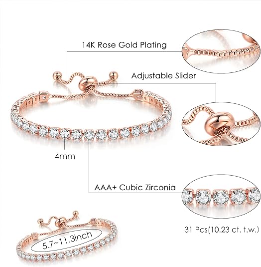 Rose Gold High-Sparkle Cubic Zirconia Double Row Iced-Out Tennis Bracelet (5.7" to 11.3") - Minimalist Geometric Dainty Jewelry — image 2