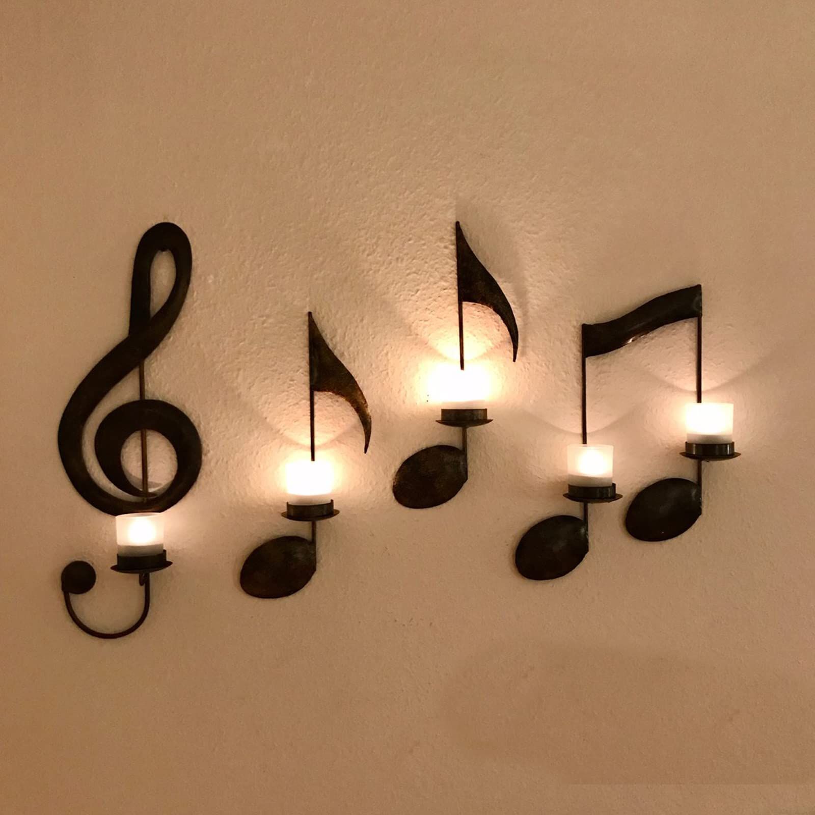 Black Metal Wall Sconce Candle Holder Set of 4 Music Symbol Wall Sconce Candlestick Holders Wall Mount Candlestick Candle Holders โ image 2