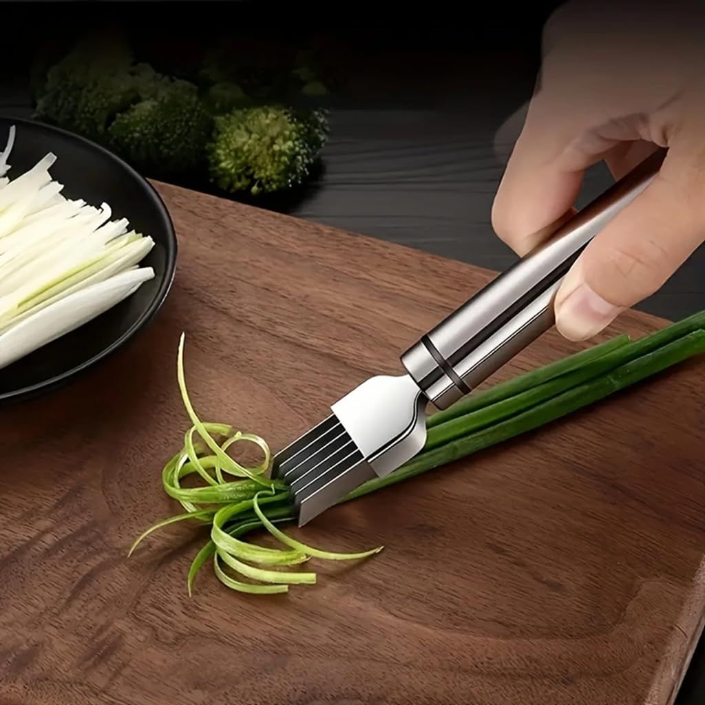 Stainless Steel Green Onion Knife, Green Onion Cutter Slicer Scallion Cutter Shred Knife Blade Slice Cutlery Vegetable Slicer Shredder Kitchen Tool for Home — image 2
