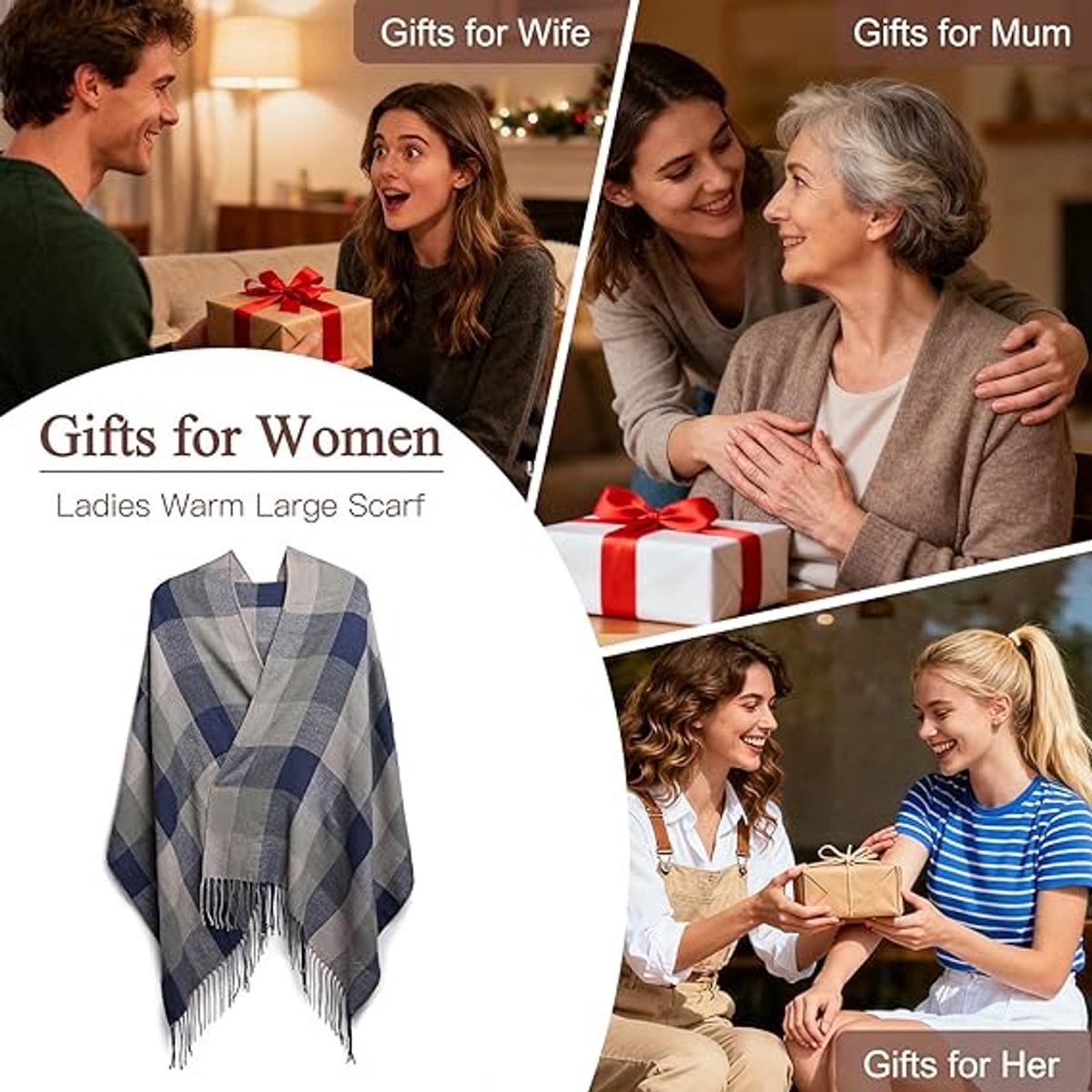 women's scarf-women's winter scarf - warm winter scarf - wrap-long-soft-warm checkered wrap-scarf for winter — image 2