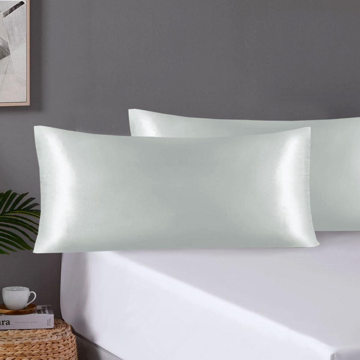 Pair of King Satin Silk Pillowcases with Envelope Closure 51 × 102 cm Grey