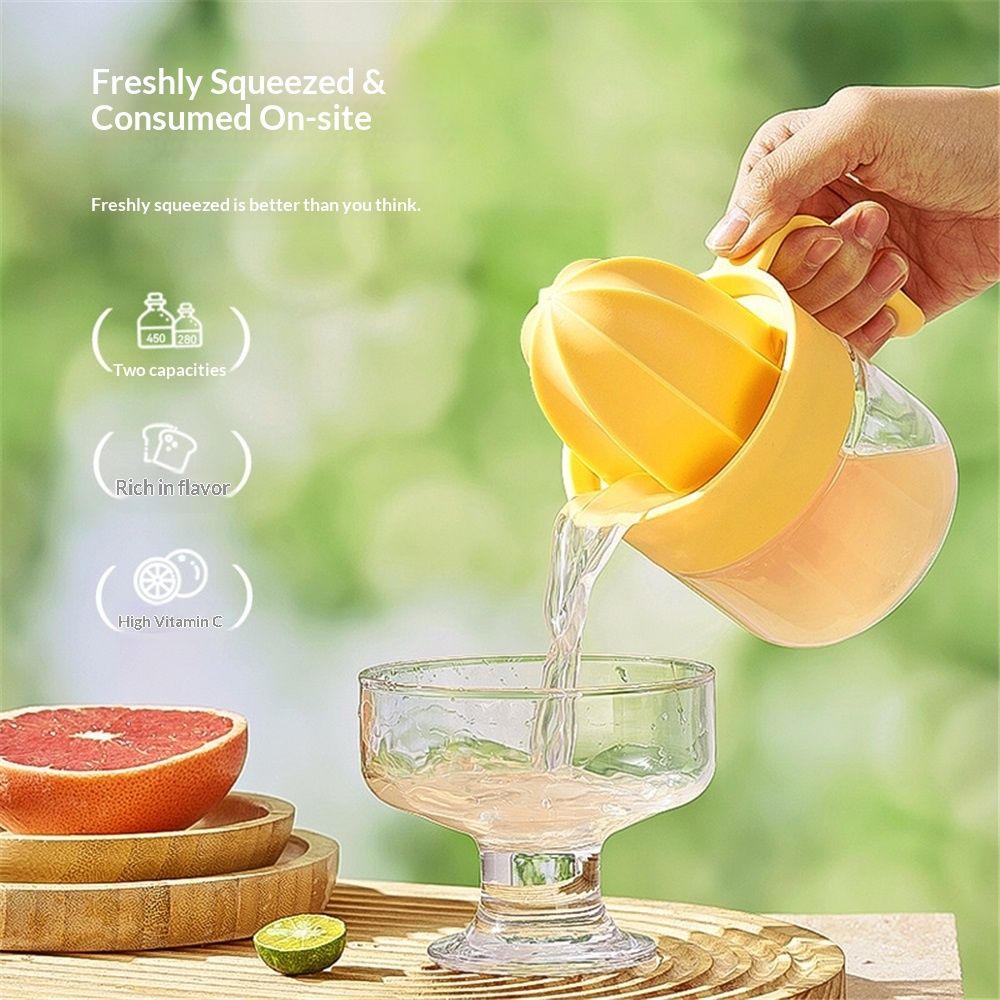 Citrus Juicer,Yellow – Manual Juicer with Measuring Cup, Dual Reamers, Dishwasher Safe, Compact Storage (Yellow 250ml-) — image 3