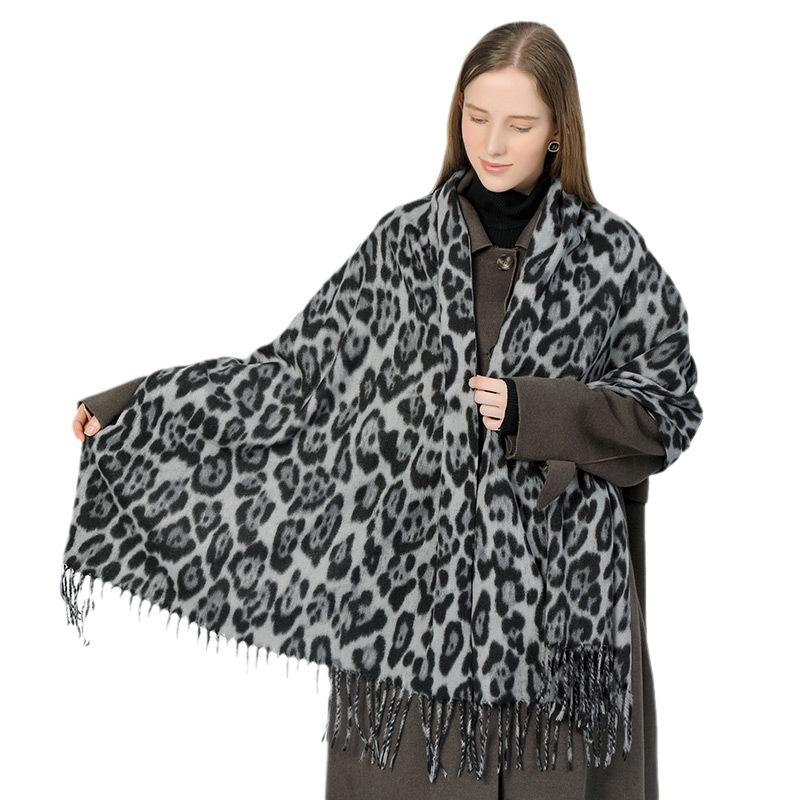 Stylish Animal Print Scarf - Warm Fall/Winter Shawl with Tassels, Imitation Cashmere(Khaki) โ image 6