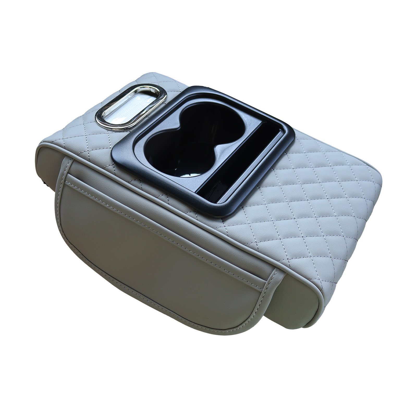 GT-6 Embroidery Gray,Multifunctional Car Armrest Storage Box Cushion - Universal Fit with Cup Holder and Tissue Dispenser