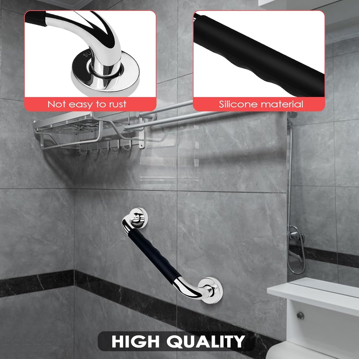 2 Pieces Toilet Grab Bars - 30 cm - Wall Grab Bar - Non-Slip Bathroom Grab Bars - Shower Grab Bars - Non-Slip Grab Bar - Toilet Grab Bar - Bathroom Grab Bars — image 2