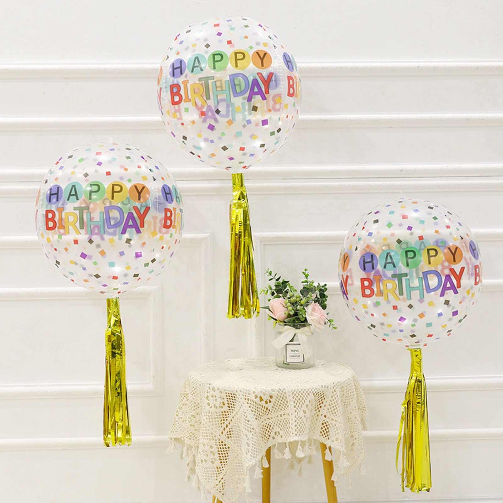 20pcs Large polyester film Happy Birthday balloon Round 4D Birthday balloon Rainbow helium foil Colorful confetti balloon — image 4