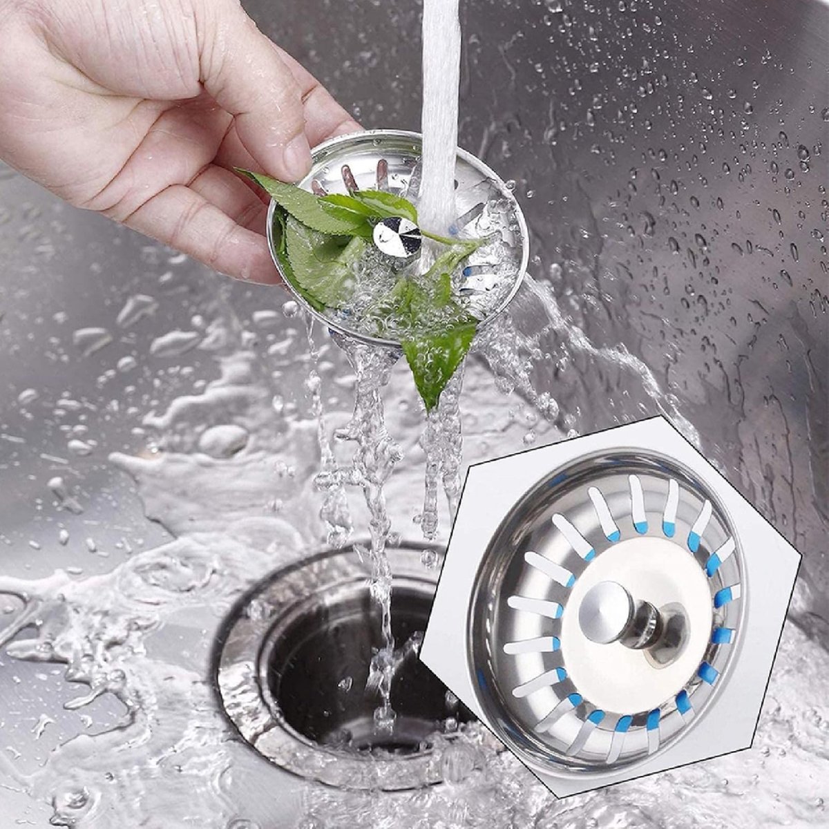 Kitchen Sink Drain Plug 80 mm - 2 Pieces Basket Plug - Sink Strainer Drain Stopper for the Kitchen - Stainless Steel - Universal - Drain Stopper - Sink — image 3