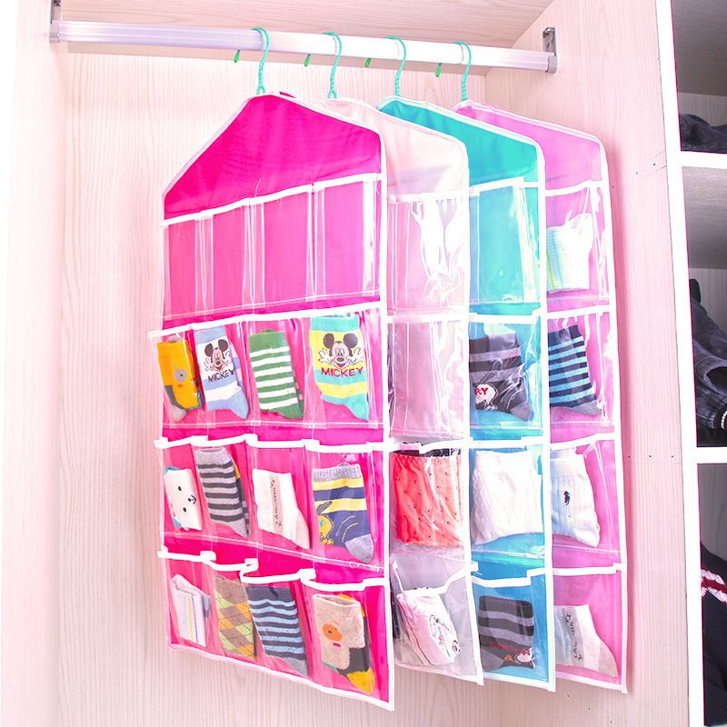 4 Pack Beige Hanging Closet Organizer, Portable 16 Pockets Behind the Door Storage Bag for Underwear, Socks & Small Accessories — image 4