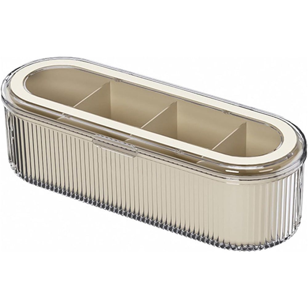 Clear Seasoning Box with 4 Compartments - Spice Organizer with Lids and Spoons - Condiment Container Set for Salt, Sugar, Pepper, and More - Countertop Spice