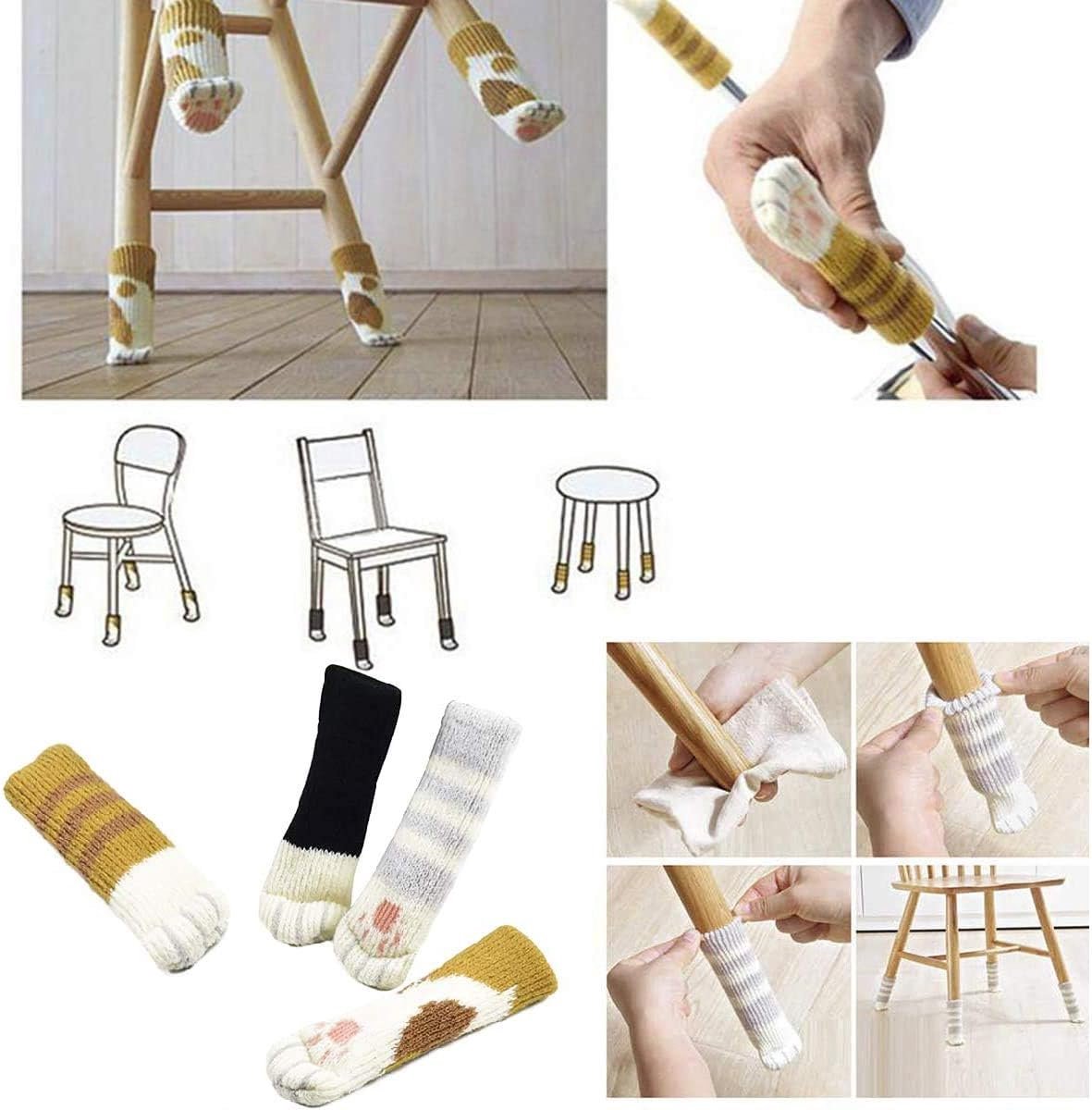 24 pieces - Furniture socks - Chair leg protectors - Floor protectors - Chair leg socks - Chair leg caps - cat paw chair socks - knitted non-slip chair leg โ image 5