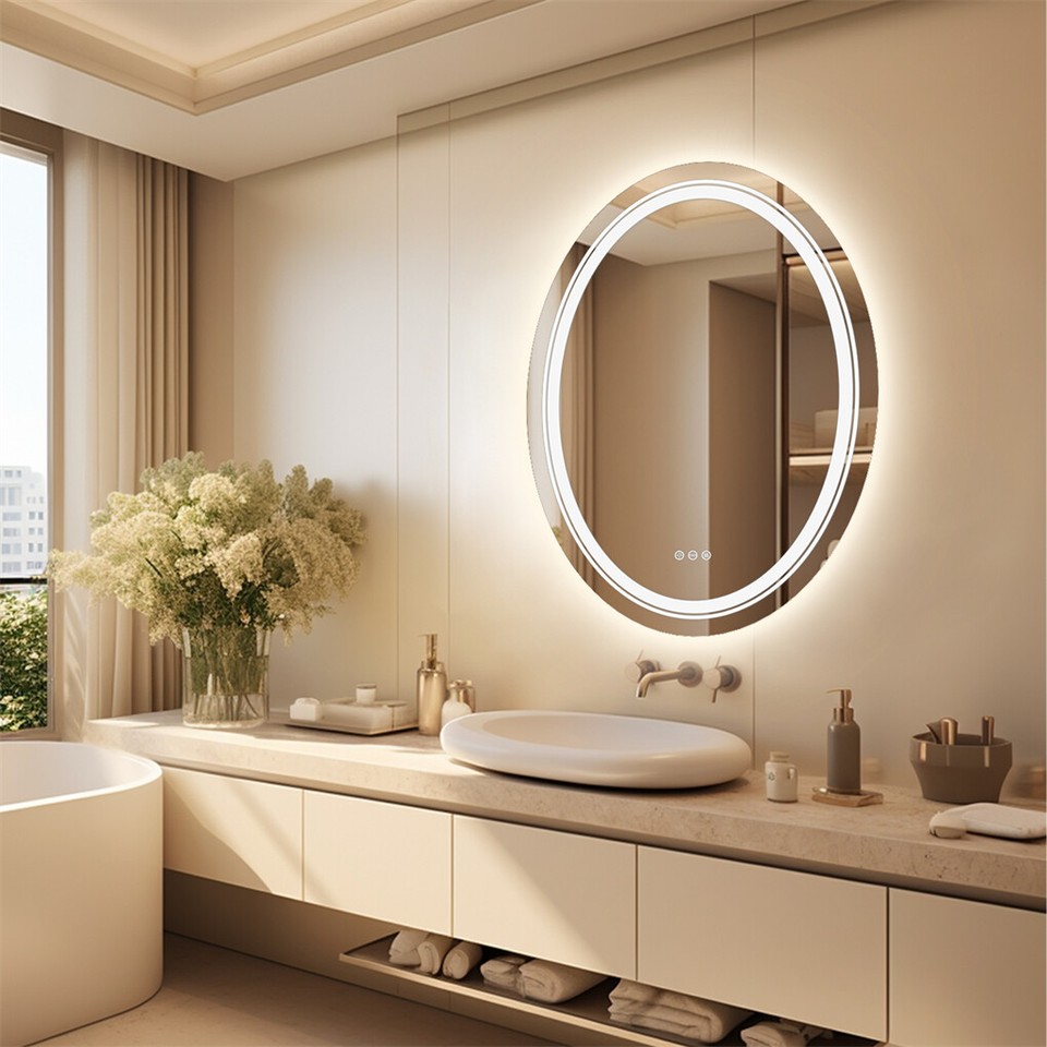 60x80cm Oval Backlit + Front LED Bathroom Mirror Dimmable Shatter-Proof Vanity Mirror — image 5