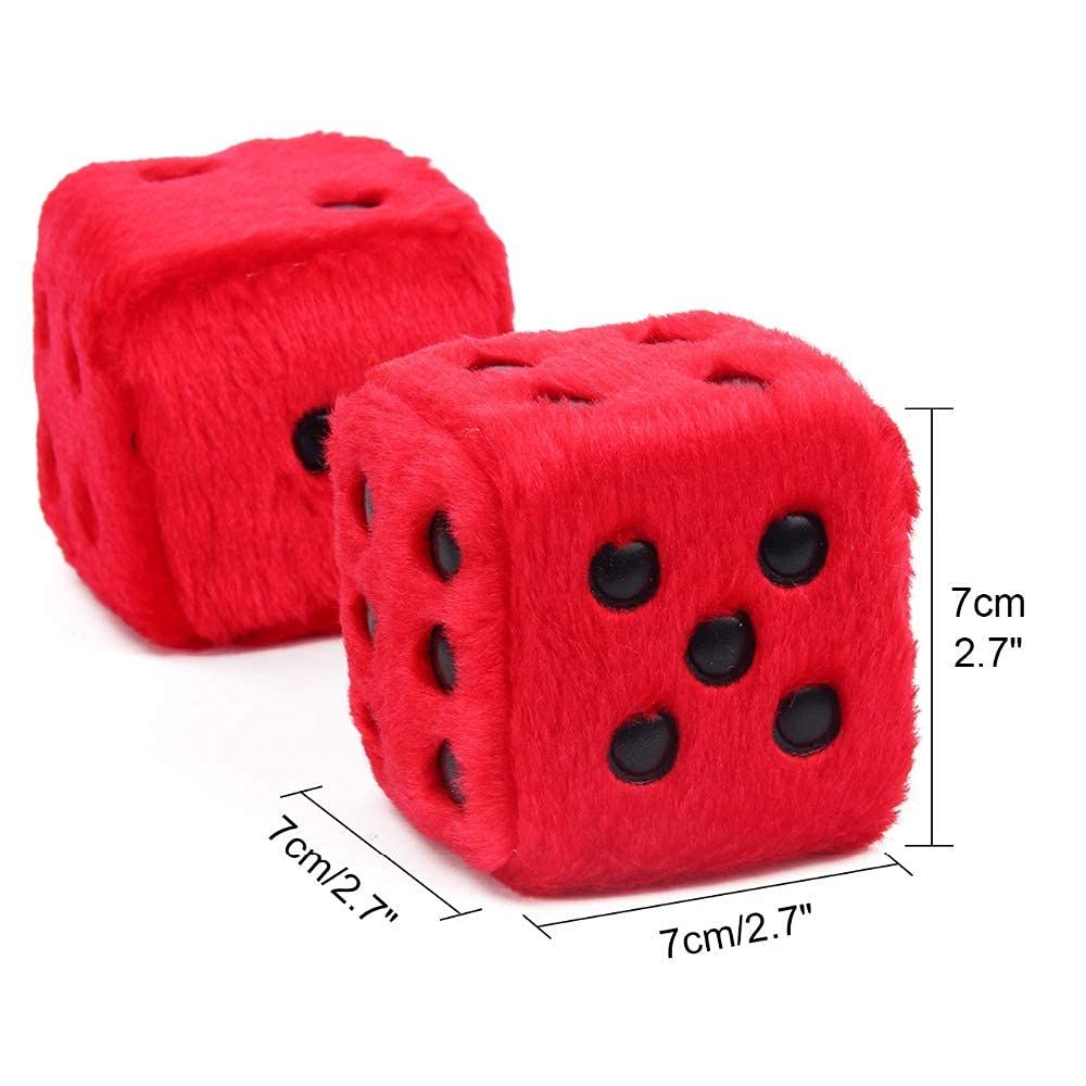 1 Pair Plush Dice Car Pendants, Auto Rearview Mirror Charms Couple Fuzzy Plush Dice with Dots for Car Interior Hanging Ornament — image 4