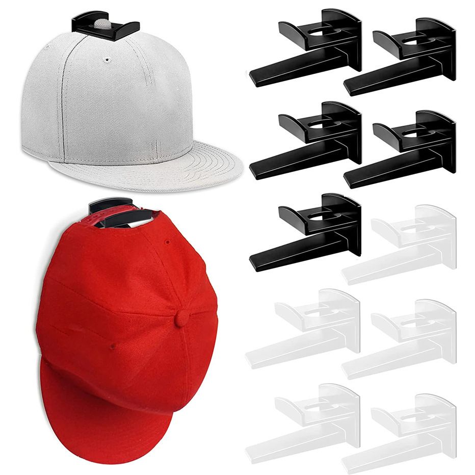 Baseball Cap Hat Rack - 10PCS - Wall Door Hanger Holder Storage Organize 10 PCS Hooks Adhesive(black and white)