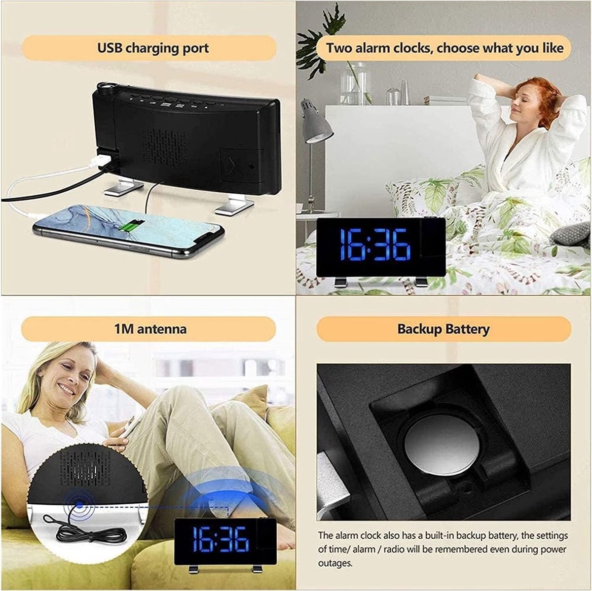 Alarm clock - radio - clock - Projection alarm clock - Digital alarm clock - Projection clock - Alarm Clock radio - digital clock - projection clock - 360 — image 2