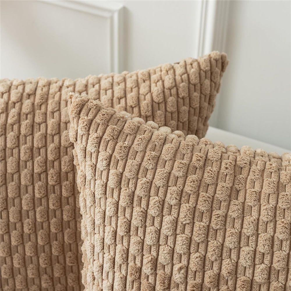 Textile Throw Pillow Covers Soft Corduroy Decorative Set of 2 Boho Striped Pillow Covers Pillowcases Farmhouse Home Decor for Couch Bed Sofa Living Room 18x18 — image 4