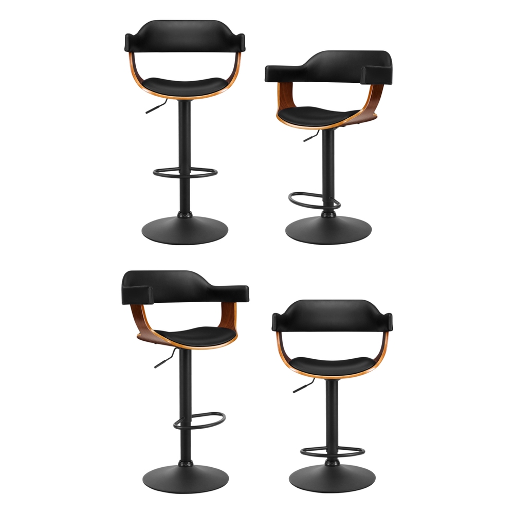 Artiss 4x Bar Stools Gas Lift Leather w/Armrest All Black — image 3