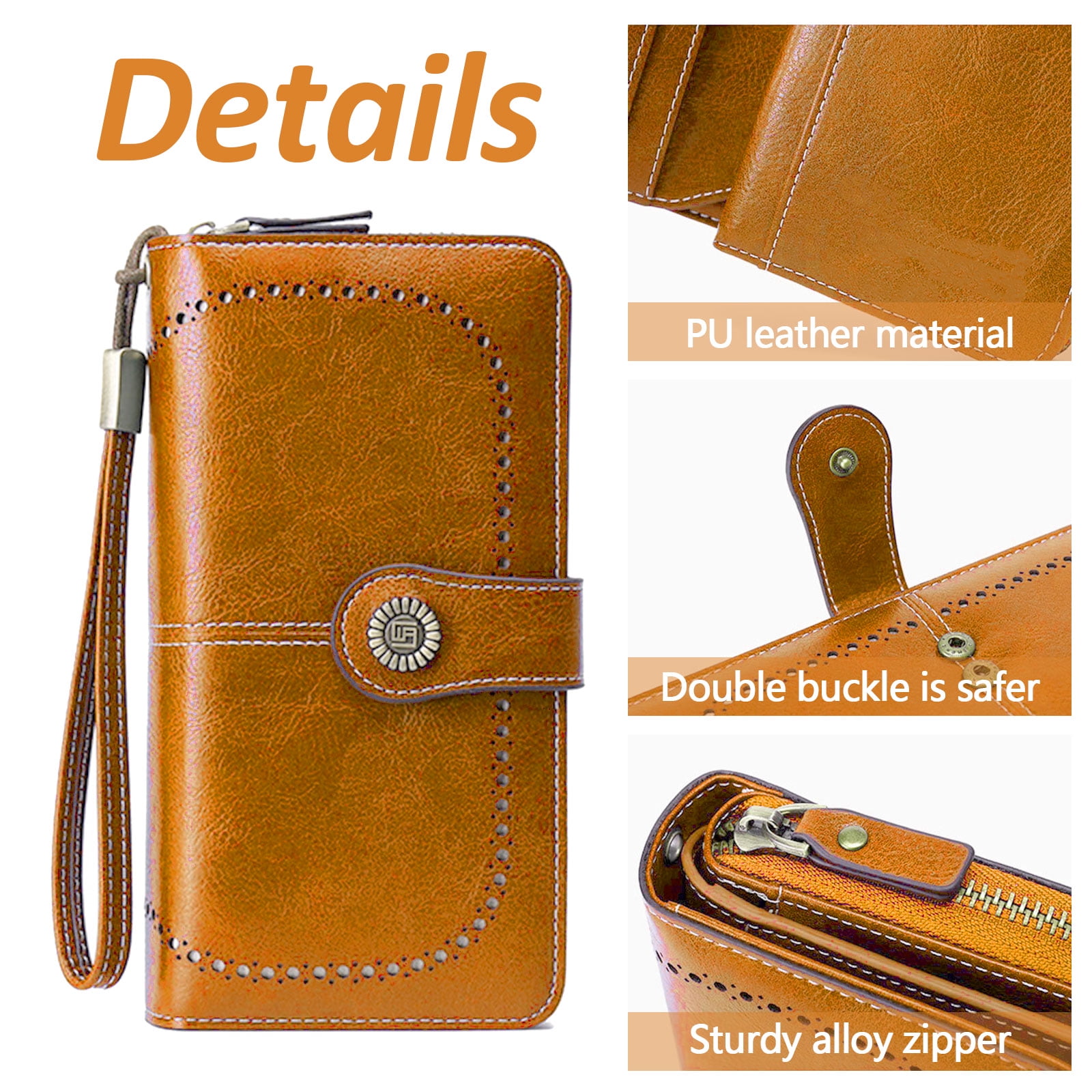 Leather Wallet Women Rfid Blocking Large Capacity, Zip Around Long Wallet - Pu Phone Clutch Purse, Trifold Ladies Wallets Coins Zipper Pocket with Id Window — image 5
